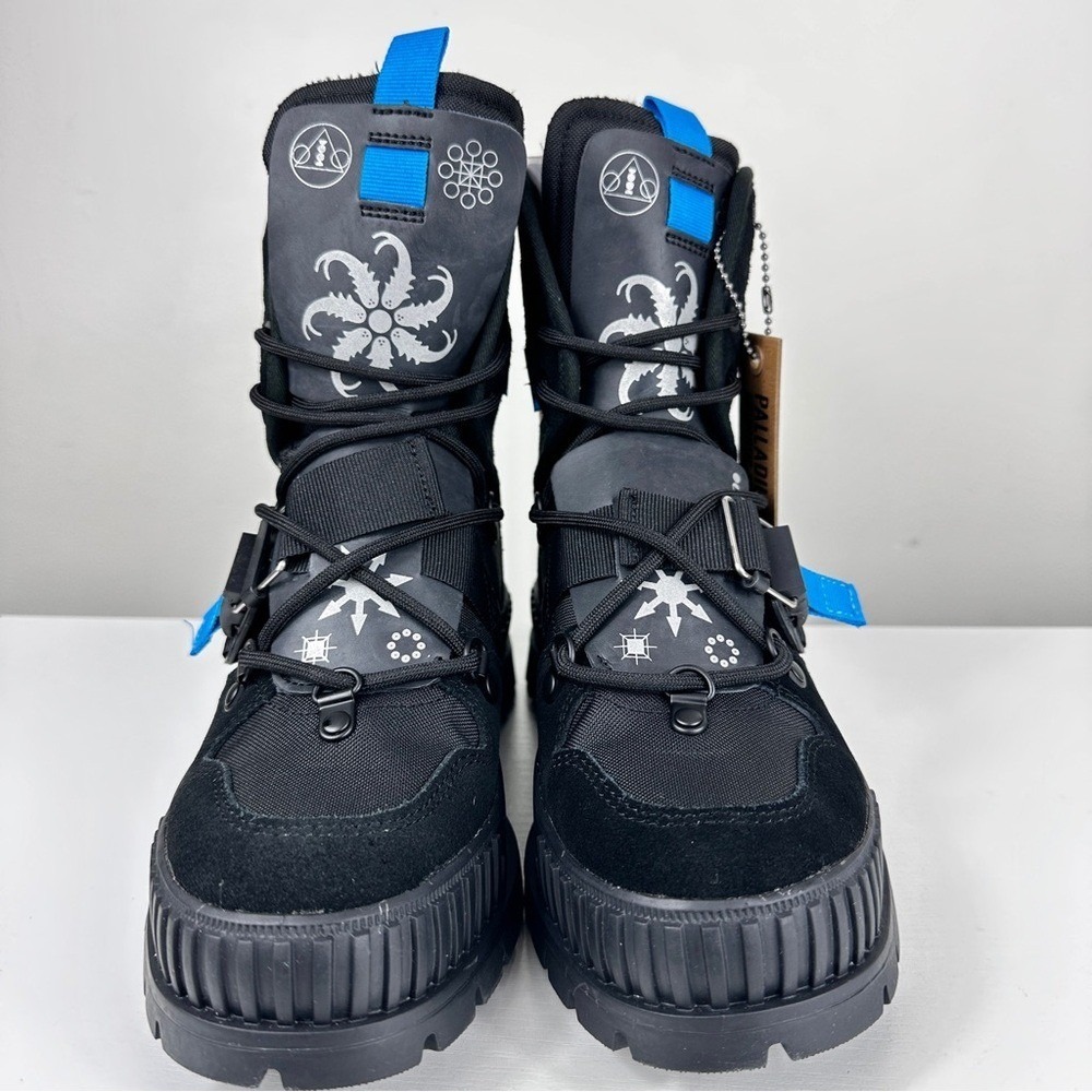 Palladium PALLASHOCK X Destiny Witch Queen Combat Boots Black Blue NWT 6.5 - Picture 3 of 9